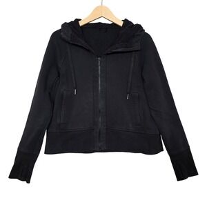 Lululemon Women's Scuba Hoodie Black Cotton Fleece Ribbon Drawstring 8